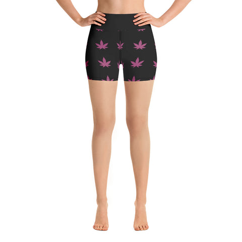 Yoga Shorts | Pink Leaves